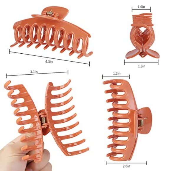 Large 4.3 Inch Hair Claw Clips 12 Pack Durable Plastic Barrettes - Picture 3 of 8